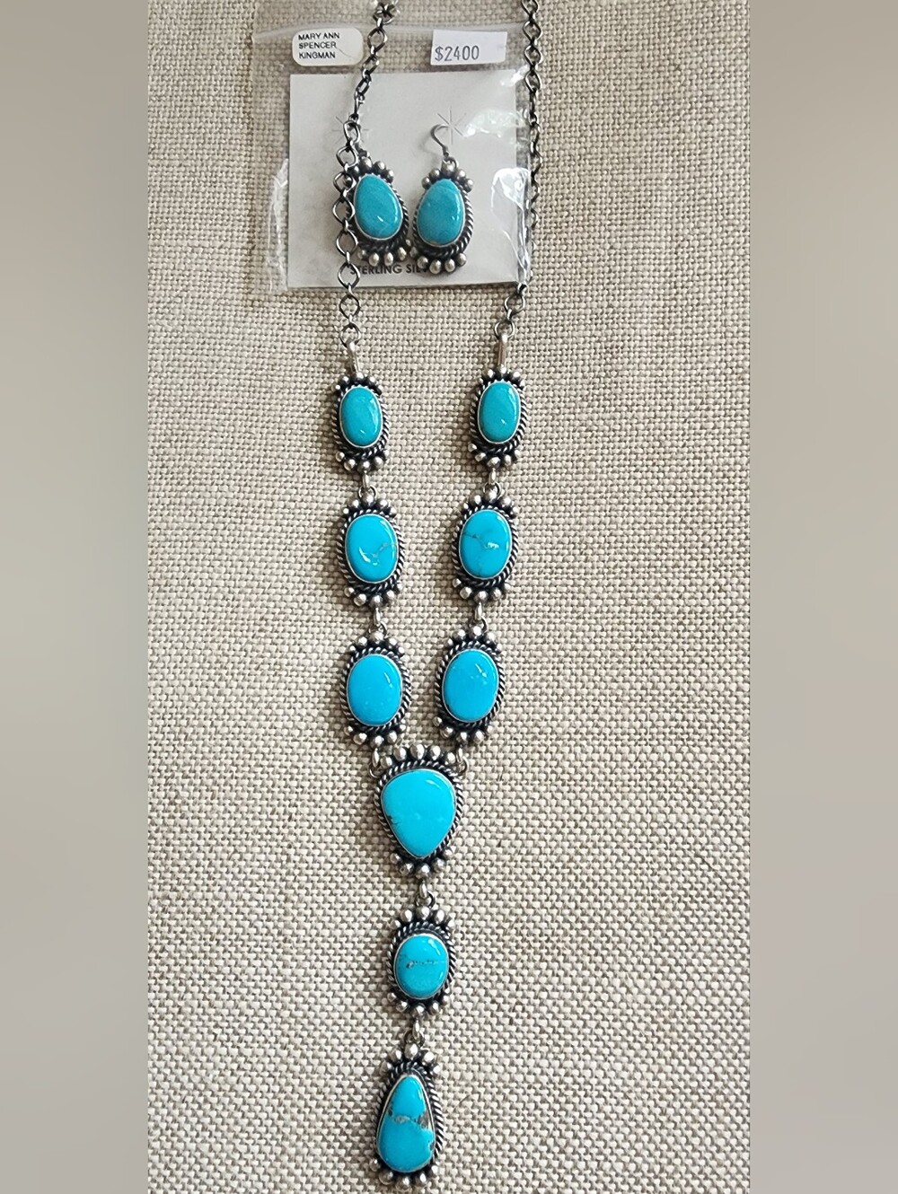 Kingman Turquoise Sterling Silver Statement Necklace - Lariat Mary Ann Spencer
